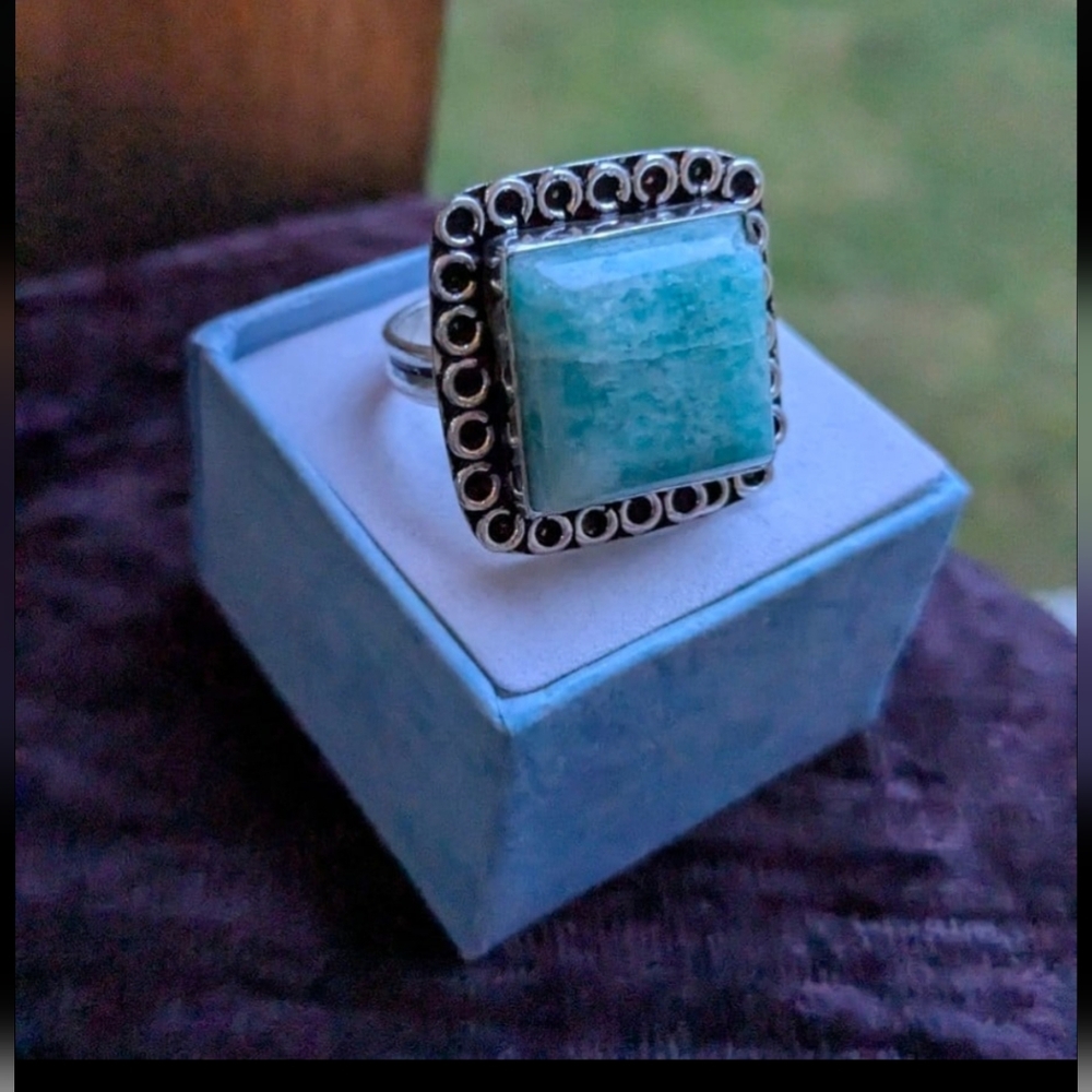 Handcrafted Square Amazonite Ring (8) - Picture 7 of 12